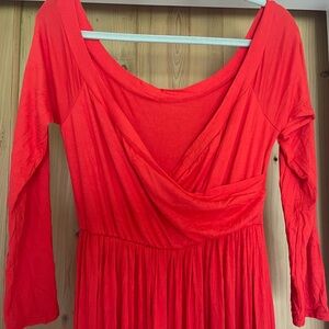 Elegant Floor Length Red Long Sleeve Maternity Dress